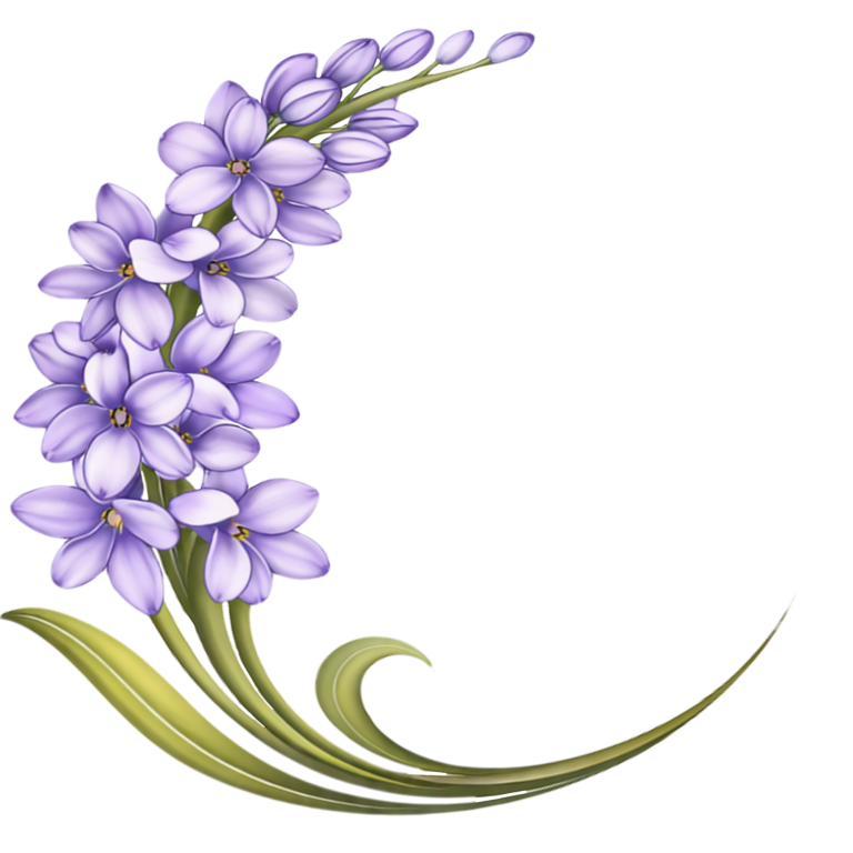 Logo Webseite Hyazinthe Logo mit zarten Blüten und geschwungenen Blättern.